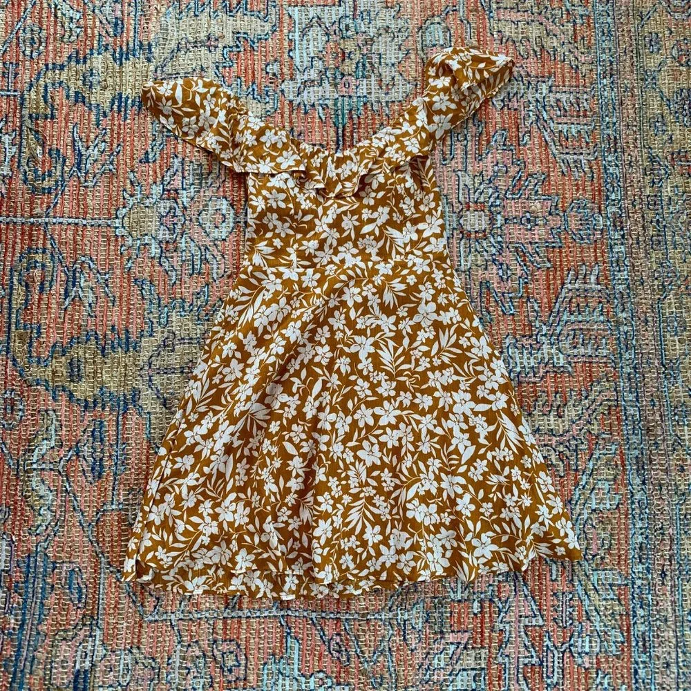 Mustard Floral Fit and Flare Dress - Picture 2 of 8